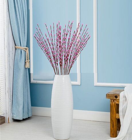 35.43in Pussy Willow Branches 10PCS White Long Stem Artificial Flowers Foam Flowers Faux Pussy Willow Branches for Tall Vases Wedding Home Office Party Hotel Indoor Yard Decor(White) in Saudi Arabia