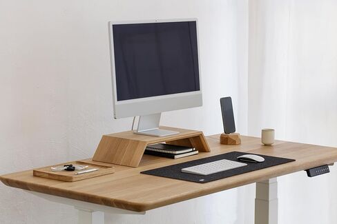 حامل شاشة Oakywood، حامل وضع مريح لجهاز الكمبيوتر iMac، جهاز كمبيوتر في وضع مستوى العين، مصنوع يدويًا ومصقول يدويًا في الاتحاد الأوروبي، ملحقات مكتب المنزل من الخشب الصلب، ارتفاع 9 سم، خشب الجوز in Kuwait