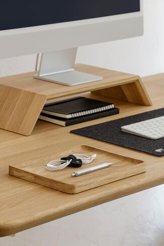 حامل شاشة Oakywood، حامل وضع مريح لجهاز الكمبيوتر iMac، جهاز كمبيوتر في وضع مستوى العين، مصنوع يدويًا ومصقول يدويًا في الاتحاد الأوروبي، ملحقات مكتب المنزل من الخشب الصلب، ارتفاع 9 سم، خشب الجوز in Kuwait