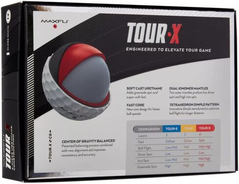 Maxfli 2023 Tour X White Golf Balls- 12 Pack- Center Gravity Balanced, Soft Cast Urethane, Fast Core, Dual Lonomer Mantle,Tetrahedron Dimple Pattern in Saudi Arabia