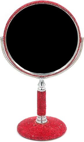 مرآة مكياج على الطاولة مزدوجة الجوانب من حجر الراين بلينغ، مرآة مكياج معدنية مستديرة مع مرآة مكبرة 1:2، مرآة دوارة (فضية) in Kuwait