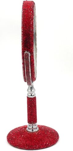 مرآة مكياج على الطاولة مزدوجة الجوانب من حجر الراين بلينغ، مرآة مكياج معدنية مستديرة مع مرآة مكبرة 1:2، مرآة دوارة (فضية) in Kuwait