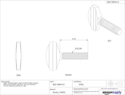 Small Parts Steel Thumb Screw, Zinc Plated Finish, Spade Head, Flat Point, Meets IFI 156, 3/4" Length, #8-32 UNC Threads, Imported (Pack of 100) in Saudi Arabia