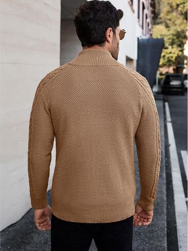 Comdecevis Men's Cardigan Sweaters Full Zip Up Stand Collar Slim Fit Cable Knitted Sweater with Pockets in Saudi Arabia