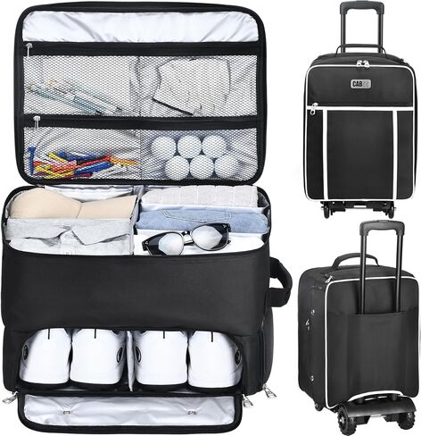 CAB55 Golf Trunk Organizer with 4 Wheels, 2 Layer Waterproof Car Golf Organizer with Separate Ventilated Compartment for 2 Pair Shoes, Golf Gifts (Black) in Saudi Arabia