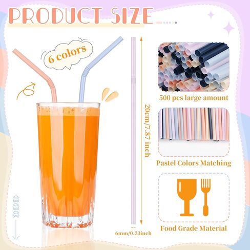 Hushee 500 Pcs Pastel Straws Disposable Bulk Plastic Drinking Straws Morandi Colors Disposable Plastic Straws Sip Stir Sticks for Juice Daily Drinks (Novel Color,Flexible Design) in Kuwait