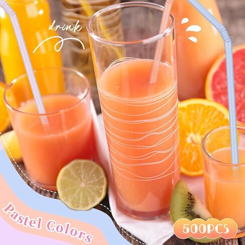 Hushee 500 Pcs Pastel Straws Disposable Bulk Plastic Drinking Straws Morandi Colors Disposable Plastic Straws Sip Stir Sticks for Juice Daily Drinks (Novel Color,Flexible Design) in Kuwait