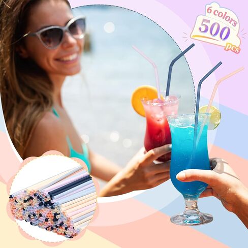 Hushee 500 Pcs Pastel Straws Disposable Bulk Plastic Drinking Straws Morandi Colors Disposable Plastic Straws Sip Stir Sticks for Juice Daily Drinks (Novel Color,Flexible Design) in Kuwait
