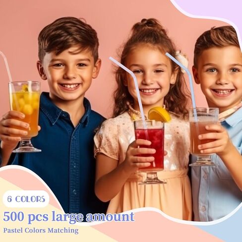 Hushee 500 Pcs Pastel Straws Disposable Bulk Plastic Drinking Straws Morandi Colors Disposable Plastic Straws Sip Stir Sticks for Juice Daily Drinks (Novel Color,Flexible Design) in Kuwait