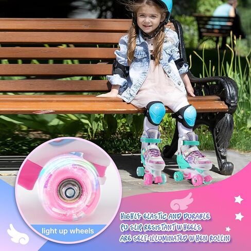 Roller Skates for Girls Boys Kids,4 Size Adjustable Light up Wheels,Birthday Gift for Indoor Outdoor Sports, Pink Blue Skates for Toddlers Age 3-12 Years Old in Kuwait