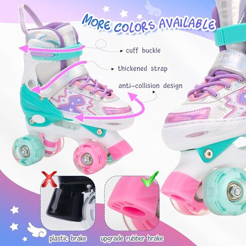 Roller Skates for Girls Boys Kids,4 Size Adjustable Light up Wheels,Birthday Gift for Indoor Outdoor Sports, Pink Blue Skates for Toddlers Age 3-12 Years Old in Kuwait