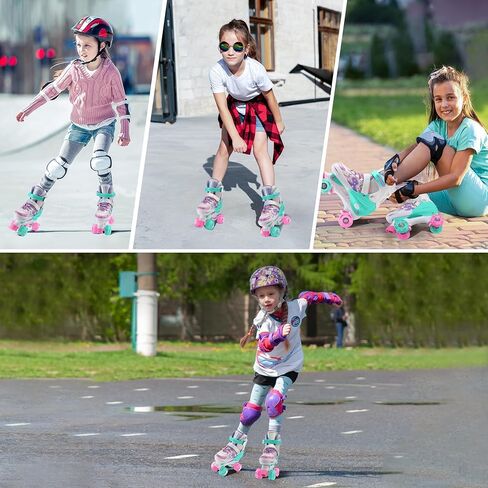 Roller Skates for Girls Boys Kids,4 Size Adjustable Light up Wheels,Birthday Gift for Indoor Outdoor Sports, Pink Blue Skates for Toddlers Age 3-12 Years Old in Kuwait