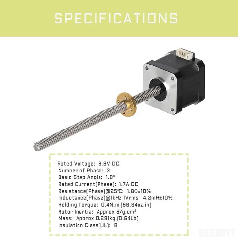 Nema 17 Stepper Motor Integrated 11.81in(300mm) T8 Lead Screw Standard Step Angle 1.7A 0.4Nm(56.64oz.in) Bipolar High Torque 42x40 Motor 2 Phase 4 Lead for 3D Printer DIY CNC with 1m Cable in Saudi Arabia