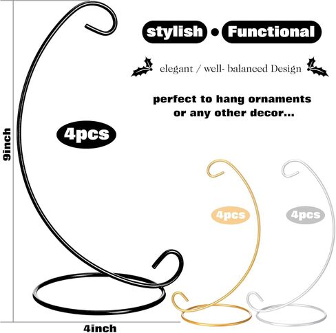 12 حزمة حلية عرض موقف أسود الذهب الأبيض حامل مصنع الهواء مرابي شماعات 9.06 بوصة × 3.94 بوصة سلك حديد معلق هوك للزجاج الكريستال الساحرة الكرة عيد الفصح عيد الميلاد الزفاف مكتب المنزل in Kuwait