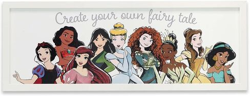 ديكور حائط خشبي مؤطر من Open Road Brands Disney Princess Born to Dream - صورة أميرة جميلة تضم مولان وتيانا وسندريلا وبيل in Kuwait