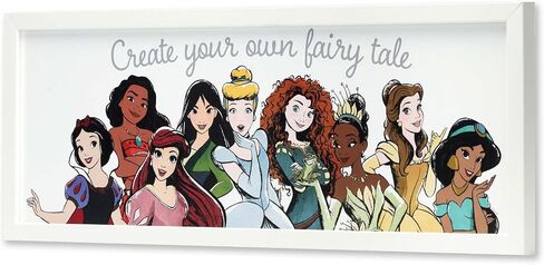 ديكور حائط خشبي مؤطر من Open Road Brands Disney Princess Born to Dream - صورة أميرة جميلة تضم مولان وتيانا وسندريلا وبيل in Kuwait