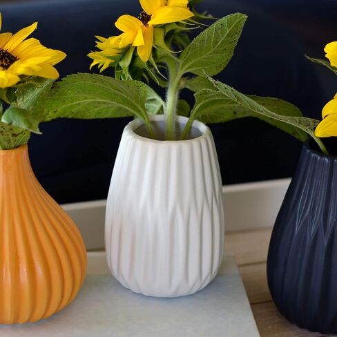 Iconic Stoneware Vases, Set of 3, Fluted, Ceramic, Color Soaked Grey, Black, And White, Glazed Finish, 3.25 D x 5.5 H inches, 0.5 lbs (8 D x 14.0 H cm, 266 grams) Modern Home Decor in Saudi Arabia
