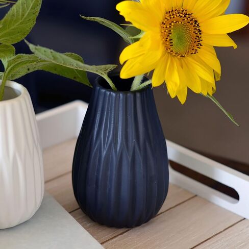 Iconic Stoneware Vases, Set of 3, Fluted, Ceramic, Color Soaked Grey, Black, And White, Glazed Finish, 3.25 D x 5.5 H inches, 0.5 lbs (8 D x 14.0 H cm, 266 grams) Modern Home Decor in Saudi Arabia