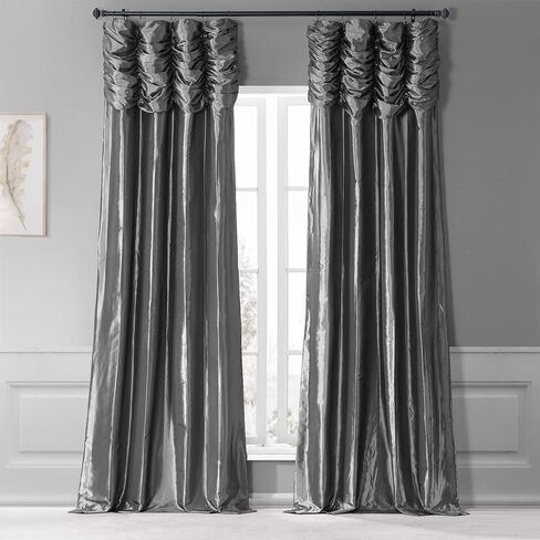 HPD Half Price Drapes Ruched Faux Taffeta Silk Curtains for Living Room 50 X 96 (1 Panel), PTCH-112-96-RU, Platinum in Kuwait