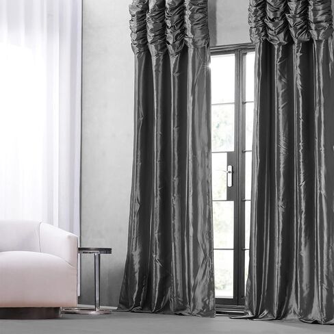 HPD Half Price Drapes Ruched Faux Taffeta Silk Curtains for Living Room 50 X 96 (1 Panel), PTCH-112-96-RU, Platinum in Kuwait