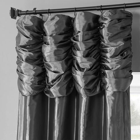 HPD Half Price Drapes Ruched Faux Taffeta Silk Curtains for Living Room 50 X 96 (1 Panel), PTCH-112-96-RU, Platinum in Kuwait