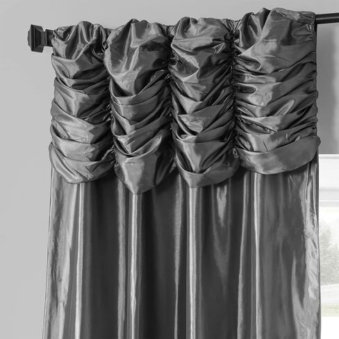 HPD Half Price Drapes Ruched Faux Taffeta Silk Curtains for Living Room 50 X 96 (1 Panel), PTCH-112-96-RU, Platinum in Kuwait