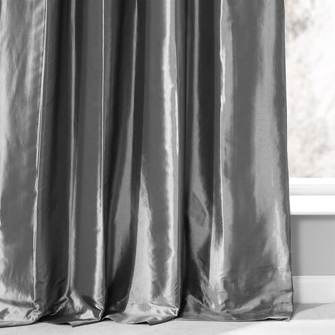 HPD Half Price Drapes Ruched Faux Taffeta Silk Curtains for Living Room 50 X 96 (1 Panel), PTCH-112-96-RU, Platinum in Kuwait