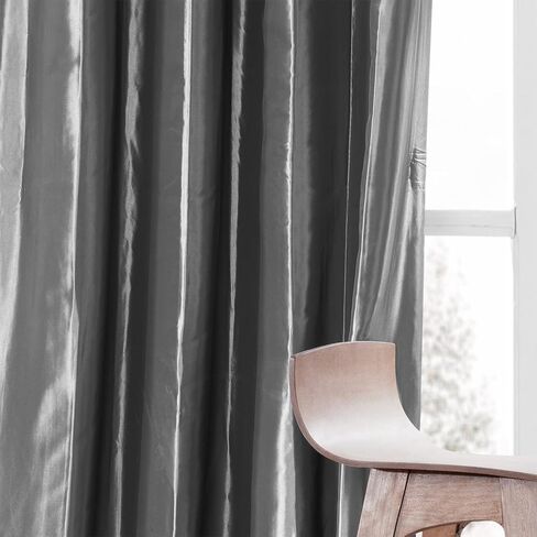HPD Half Price Drapes Ruched Faux Taffeta Silk Curtains for Living Room 50 X 96 (1 Panel), PTCH-112-96-RU, Platinum in Kuwait