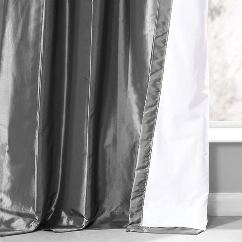 HPD Half Price Drapes Ruched Faux Taffeta Silk Curtains for Living Room 50 X 96 (1 Panel), PTCH-112-96-RU, Platinum in Kuwait