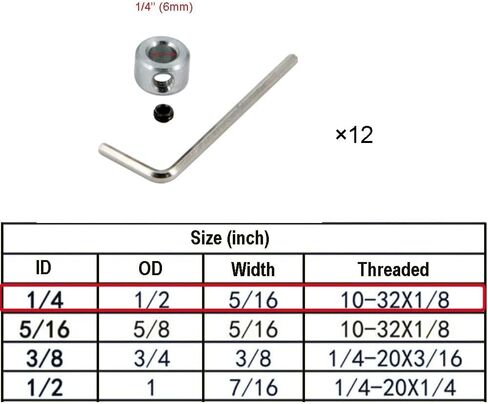 RUIAN 1/4" Bore Shaft Collar 6mm Bore Zinc Plated Solid Steel Screw Style Lock Collars with 1/4" Bore Size,1/2" Outer Diameter, and 5/16" Width, 12Pcs in Saudi Arabia