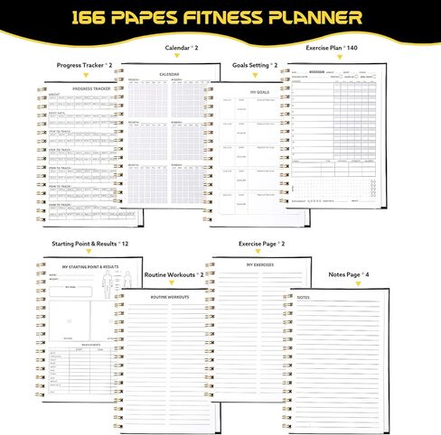 مجلة تمارين اللياقة البدنية للرجال والنساء، دفتر سجل تمارين اللياقة البدنية مقاس 8.2 × 5.5 بوصة مع تتبع تقدم التمرينات الرياضية والمنزلية - أسود in Kuwait