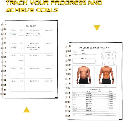 مجلة تمارين اللياقة البدنية للرجال والنساء، دفتر سجل تمارين اللياقة البدنية مقاس 8.2 × 5.5 بوصة مع تتبع تقدم التمرينات الرياضية والمنزلية - أسود in Kuwait