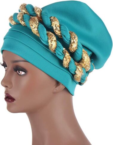 Twisted Braid African Turban for Women Headwrap Beanie Cap Hair Cover Hat in Kuwait