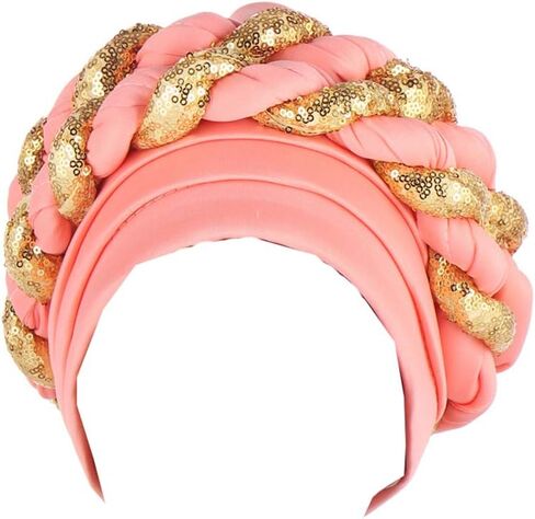 Twisted Braid African Turban for Women Headwrap Beanie Cap Hair Cover Hat in Saudi Arabia