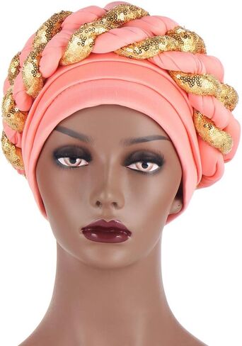 Twisted Braid African Turban for Women Headwrap Beanie Cap Hair Cover Hat in Saudi Arabia