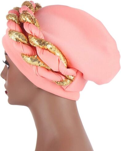 Twisted Braid African Turban for Women Headwrap Beanie Cap Hair Cover Hat in Saudi Arabia