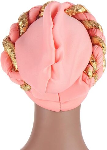 Twisted Braid African Turban for Women Headwrap Beanie Cap Hair Cover Hat in Saudi Arabia