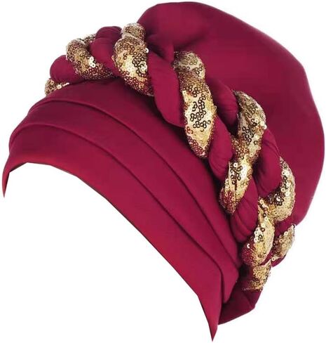 Twisted Braid African Turban for Women Headwrap Beanie Cap Hair Cover Hat in Saudi Arabia