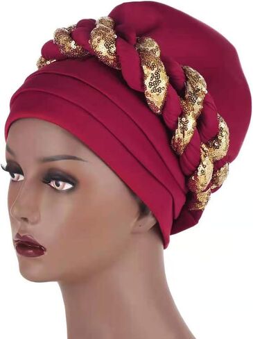 Twisted Braid African Turban for Women Headwrap Beanie Cap Hair Cover Hat in Saudi Arabia