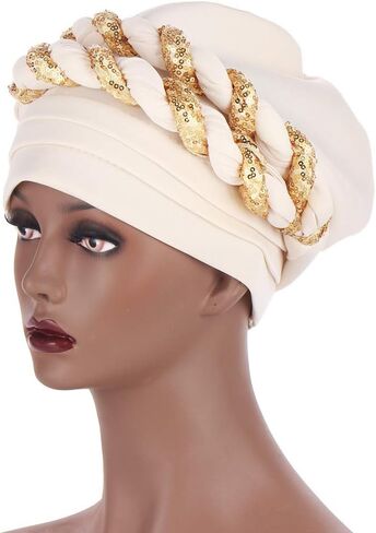 Twisted Braid African Turban for Women Headwrap Beanie Cap Hair Cover Hat in Saudi Arabia