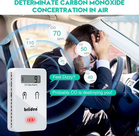 Carbon Monoxide Detector for Car, Briidea Low-Level Fast 9ppm Alarm CO Detector, Widely Used in Vehicles Aircraft Travel Bus Trucks, Black in Saudi Arabia