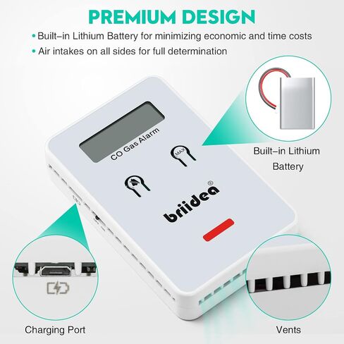 Carbon Monoxide Detector for Car, Briidea Low-Level Fast 9ppm Alarm CO Detector, Widely Used in Vehicles Aircraft Travel Bus Trucks, Black in Saudi Arabia