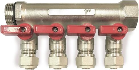 4 Loop 1/2" Plumbing PEX Manifolds 1" trunk w/ 1/2" Pex Ball Valves - 4-Branch Radiant Heat Manifold - PEX Tubing Floor Heating Manifolds - Red Handles (4 Loop Red) in Kuwait