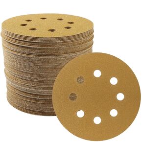 5 Inch 8 Hole Hook and Loop Sanding Discs 80 Grit Random Orbit Sandpaper for Woodworking or Automotive, 100 Pack