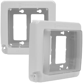 Intermatic WP7200W Low-Profile Extra-Duty Weatherproof 2-Gang Cover, White - Expandable Front Window, Versatile Mounting, Complete Installation Kit - Protect Outdoor Outlets
