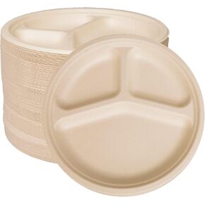 Small and Shallow 10.25 * 8.25inch 5 Compartment Plates 125pack, Disposable 5 Section eco friendly Sugarcane Divided Plates,School Lunch Tray And Disposable Plates With Compartment