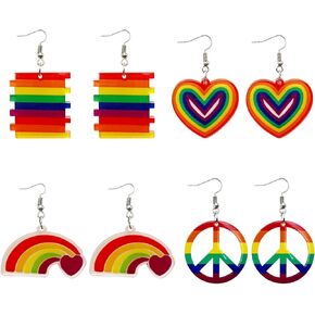 Pride Earrings for Women Men Rainbow Drop Earrings Heart Star Rainbow Dangle Earring Set Love Wins Pride Jewelry for Women Men