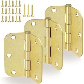 3 Pack Rounded Door Hinges 3.5 Inch with 5/8 Inch Radius for Interior and Exterior Door, 3 1/2 Inch Residential Heavy Duty Door Hardware for Office Home, Satin Nickel