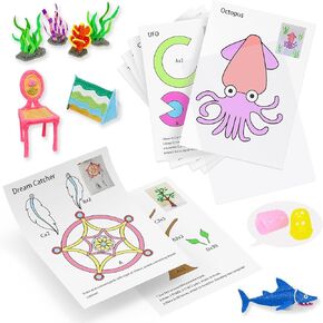 3D Pen Printing Template, 20 Sheets 3D Printer Drawing Graffiti, 3D Painting Paper Stencils with a PVC Transparent Board, for Kids Christmas Birthday DIY Gifts, Vomika