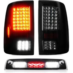 Tail Light + 3rd Third Brake Cargo Lamp for Dodge Ram 1500 2009-2010, 2500 & 3500 2010, Ram 1500 & 2500 & 3500 2011-2018, Ram 1500 Classic 2019, High Mount Stop Light Rear LED Taillight, 55277303AC
